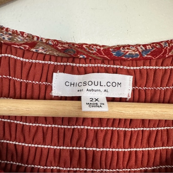 Chicsoul Womens Plus Sz 2X Red Smocked Floral Tiered Midi Dress - Picture 6 of 8